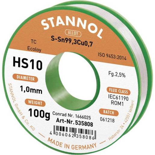 Stannol HS10 631906 - Bleifreies 1,0 mm Sn99,3Cu0,7 Weichlot