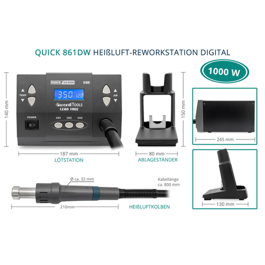 Quick Heißluft-Reworkstation 861DW 1000 W 60 l/min - Entlötstation